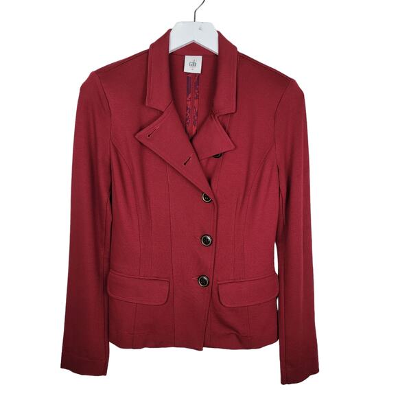 Cabi #3175 Rhubarb Red "Outing Blazer" Button Down Jacket Ponte Knit - Size 0 - Picture 2 of 9